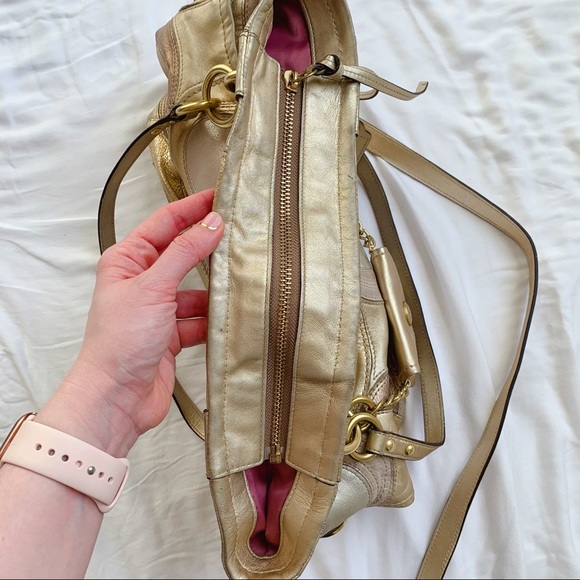 COACH Monogram Gold Leather Shoulder Bag - Picture 8 of 10